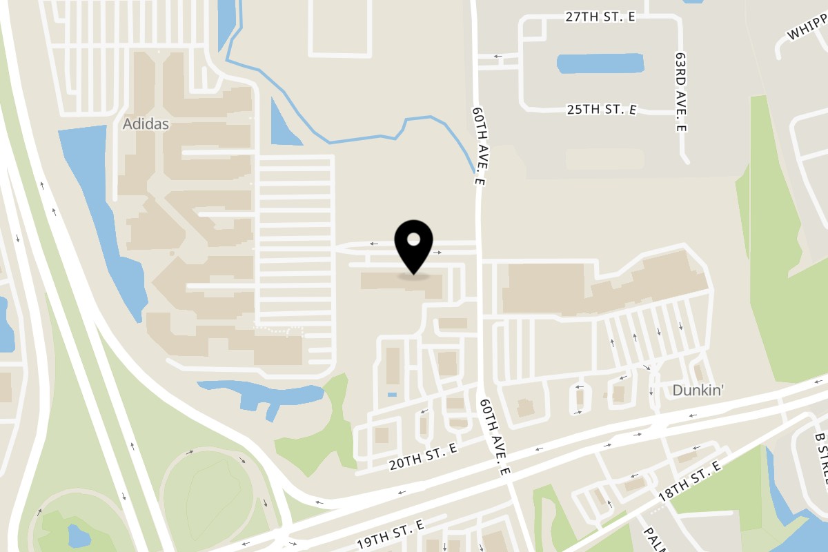 Map showing the location of Tsukino Sushi Bar & Japanese Cuisine on 5959 Factory Shops Boulevard in Ellenton